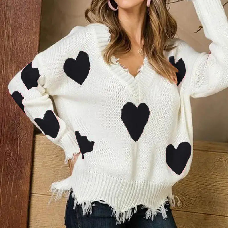 V-neck Love Print Sweater