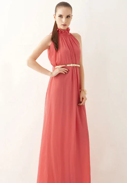 Chiffon Collar Long Sleeveless Dress