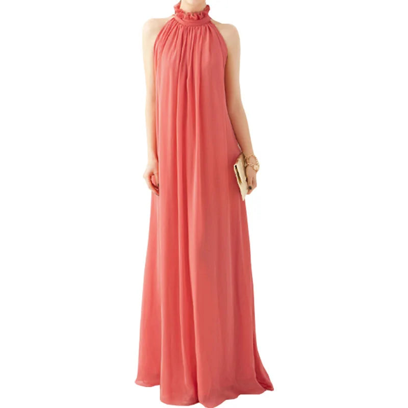 Chiffon Collar Long Sleeveless Dress