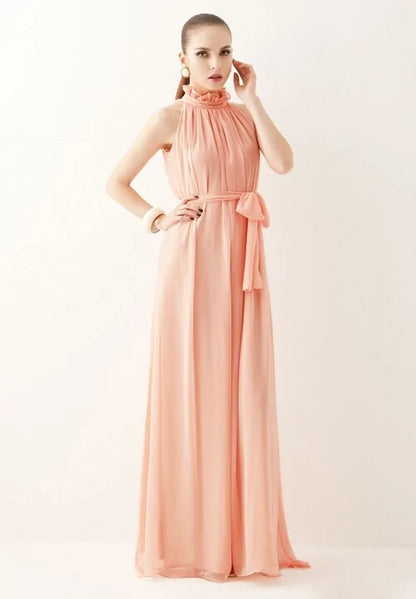 Chiffon Collar Long Sleeveless Dress