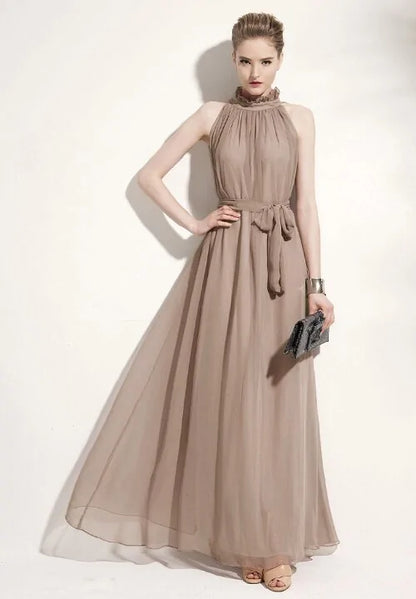 Chiffon Collar Long Sleeveless Dress