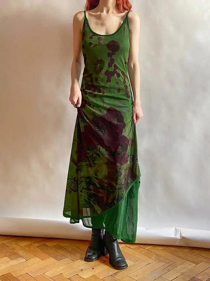 Rapcopter Print Pathwork Green Long Dress