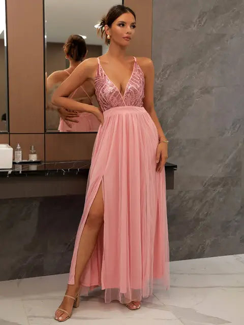 V-Neck Backless Maxi Dress