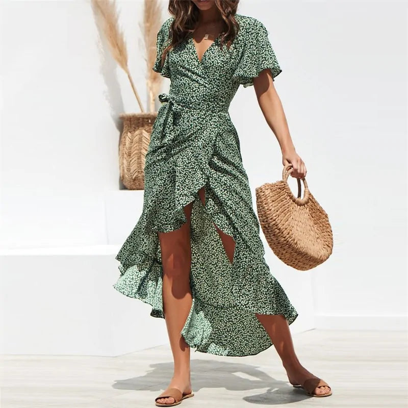 Floral Print Boho Maxi Dress: HiloRill Summer Beach Women&