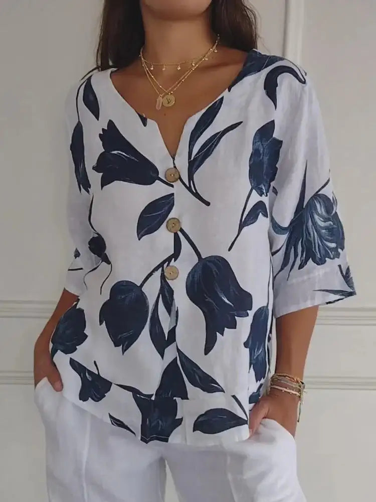 Printed V-Neck Tunic Top