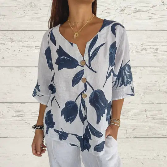 Printed V-Neck Tunic Top