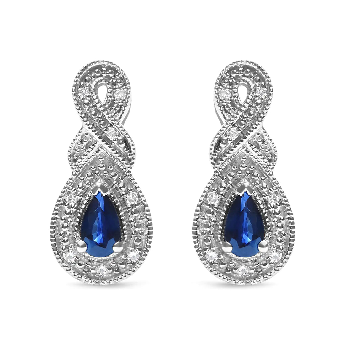 .925 Sterling Silver 4.5 x 3mm Pear Sapphire Gemstone and Diamond Accent Infinity Drop Stud Earrings (H-I Color, SI1-SI2 Clarity)