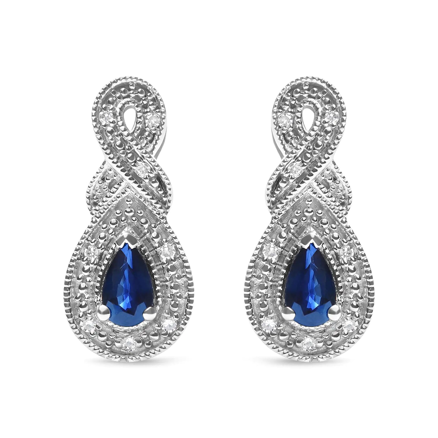 .925 Sterling Silver 4.5 x 3mm Pear Sapphire Gemstone and Diamond Accent Infinity Drop Stud Earrings (H-I Color, SI1-SI2 Clarity)