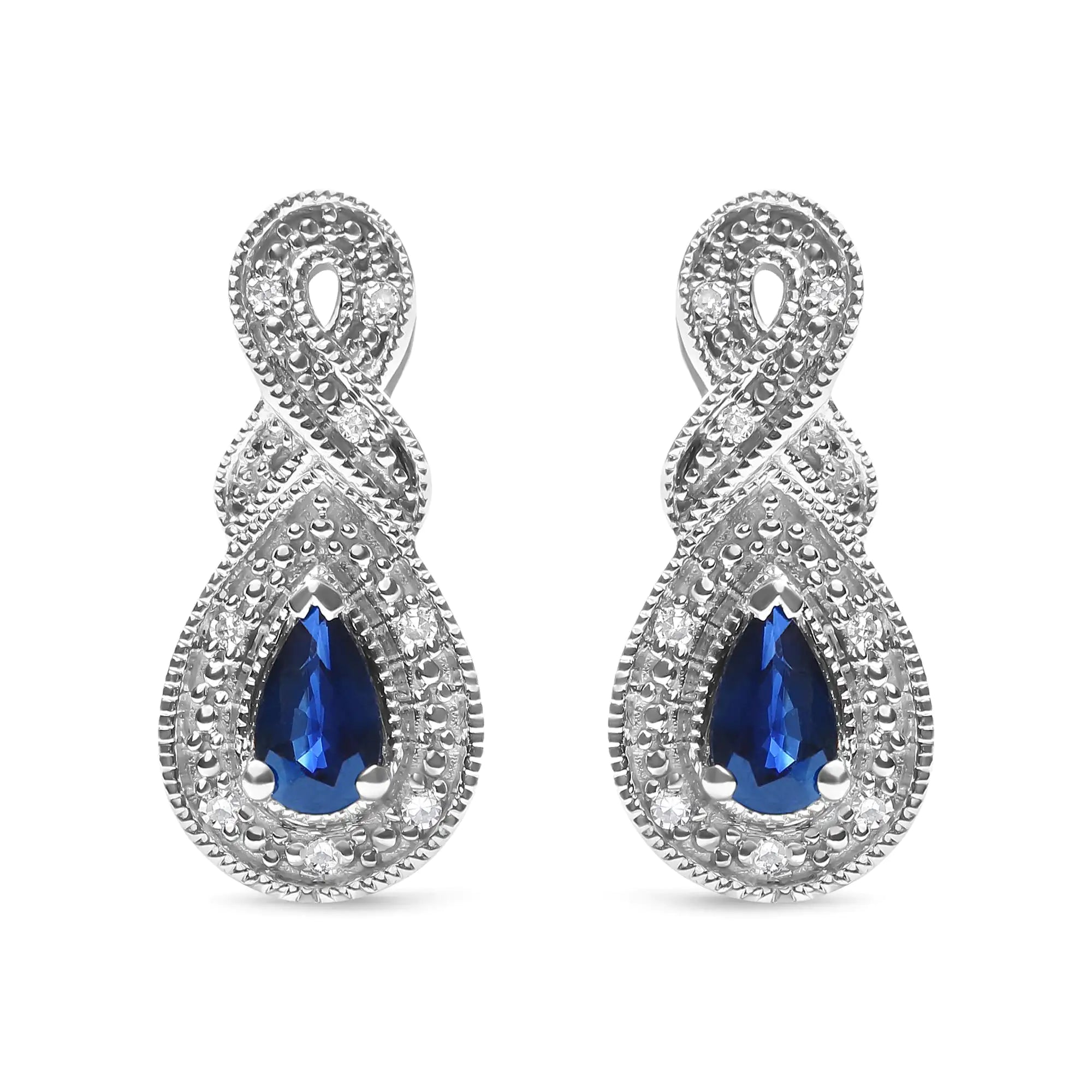 .925 Sterling Silver 4.5 x 3mm Pear Sapphire Gemstone and Diamond Accent Infinity Drop Stud Earrings (H-I Color, SI1-SI2 Clarity)