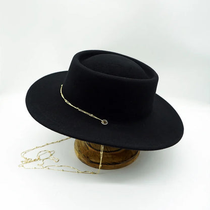 Stylish Black Wool Fedora Hat