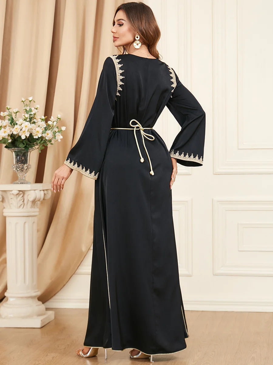 Elegant Gold Lace Ramadan Abaya