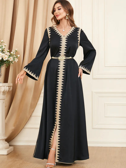 Elegant Gold Lace Ramadan Abaya