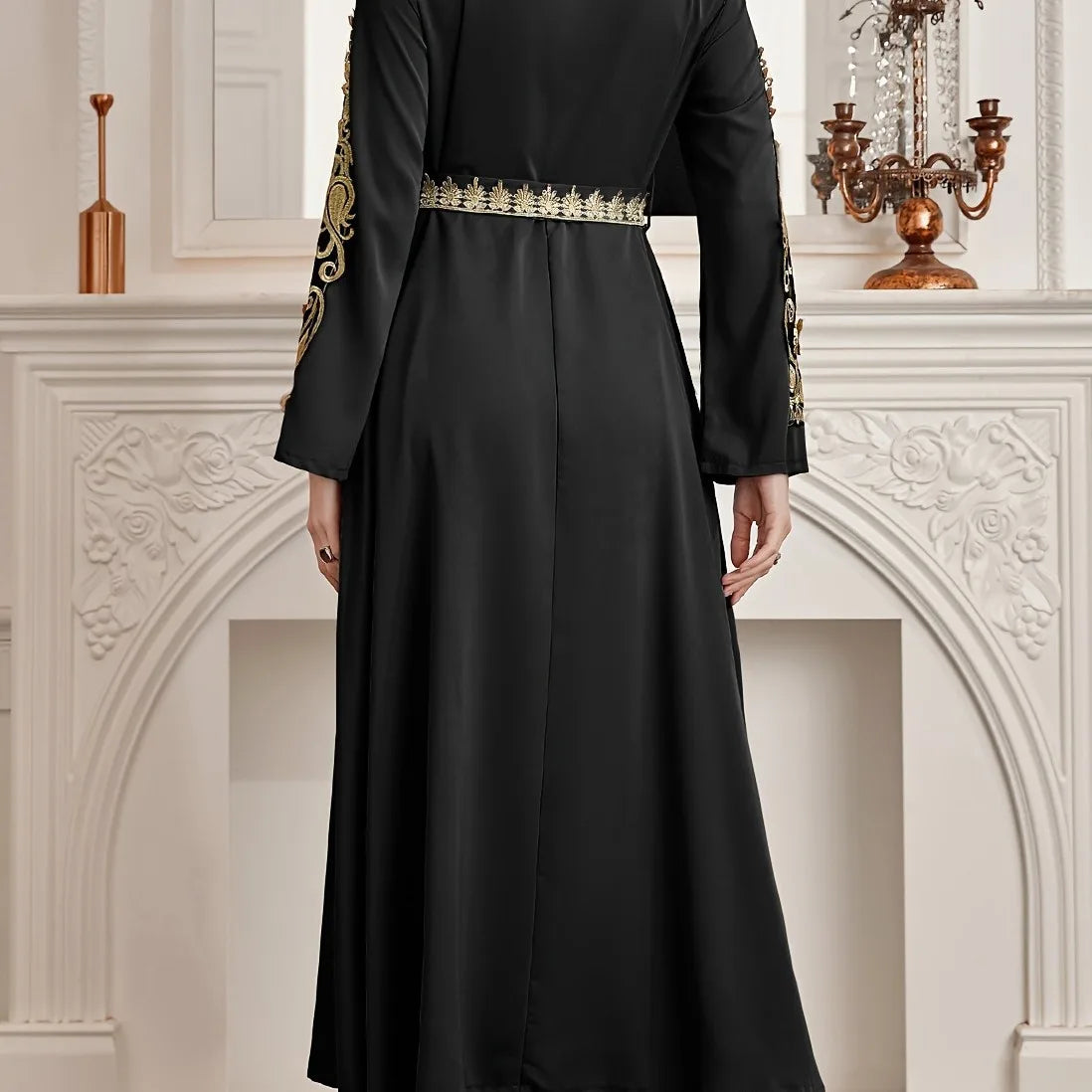 Elegant Gold Lace Ramadan Abaya