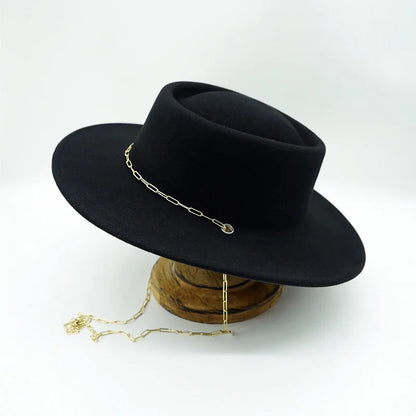 Stylish Black Wool Fedora Hat