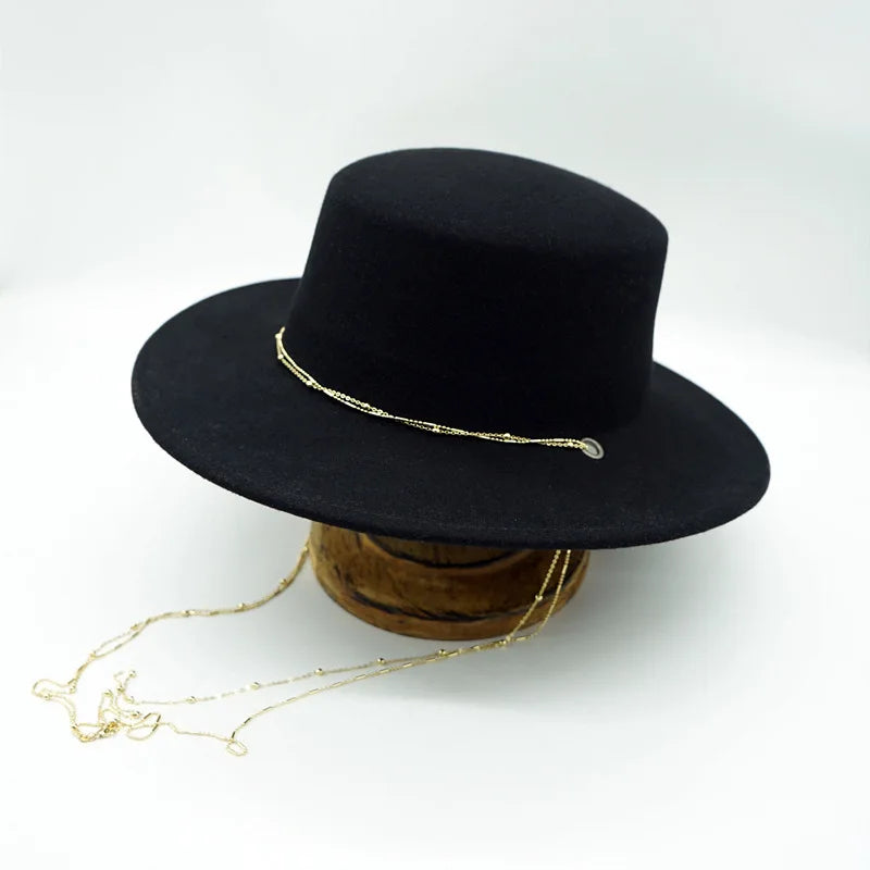 Stylish Black Wool Fedora Hat