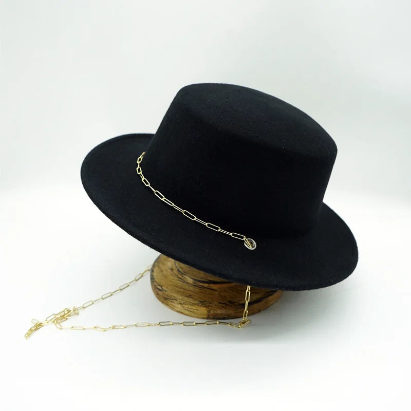 Stylish Black Wool Fedora Hat