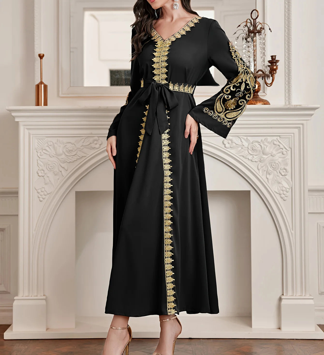 Elegant Gold Lace Ramadan Abaya