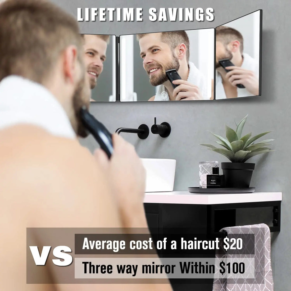 Trifold LED Haircut Mirror