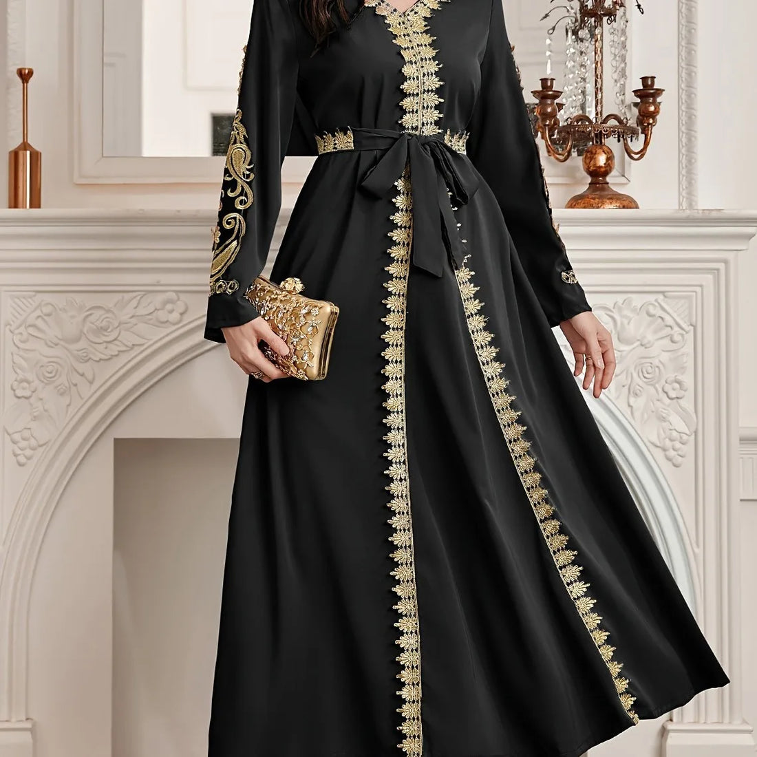 Elegant Gold Lace Ramadan Abaya