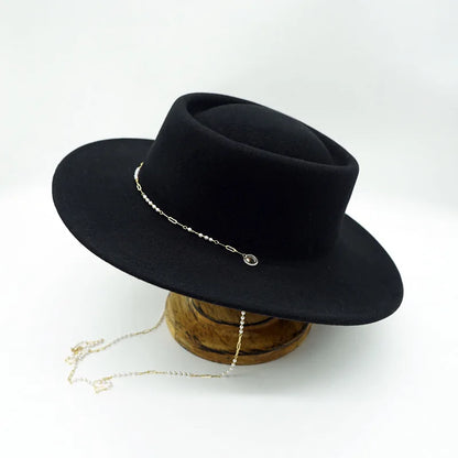 Stylish Black Wool Fedora Hat