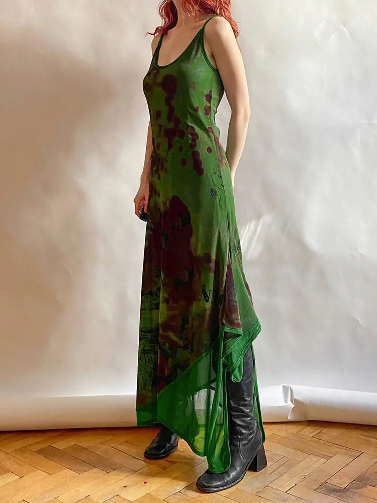 Rapcopter Print Pathwork Green Long Dress