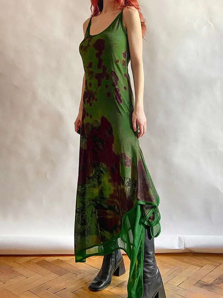 Rapcopter Print Pathwork Green Long Dress