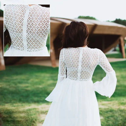 Sexy Long Sleeve White V-neck Dress