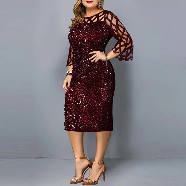 Elegant Sequin Long Sleeve Party Dress