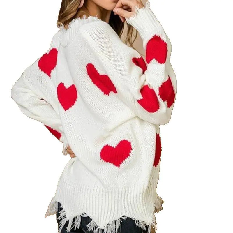 V-neck Love Print Sweater