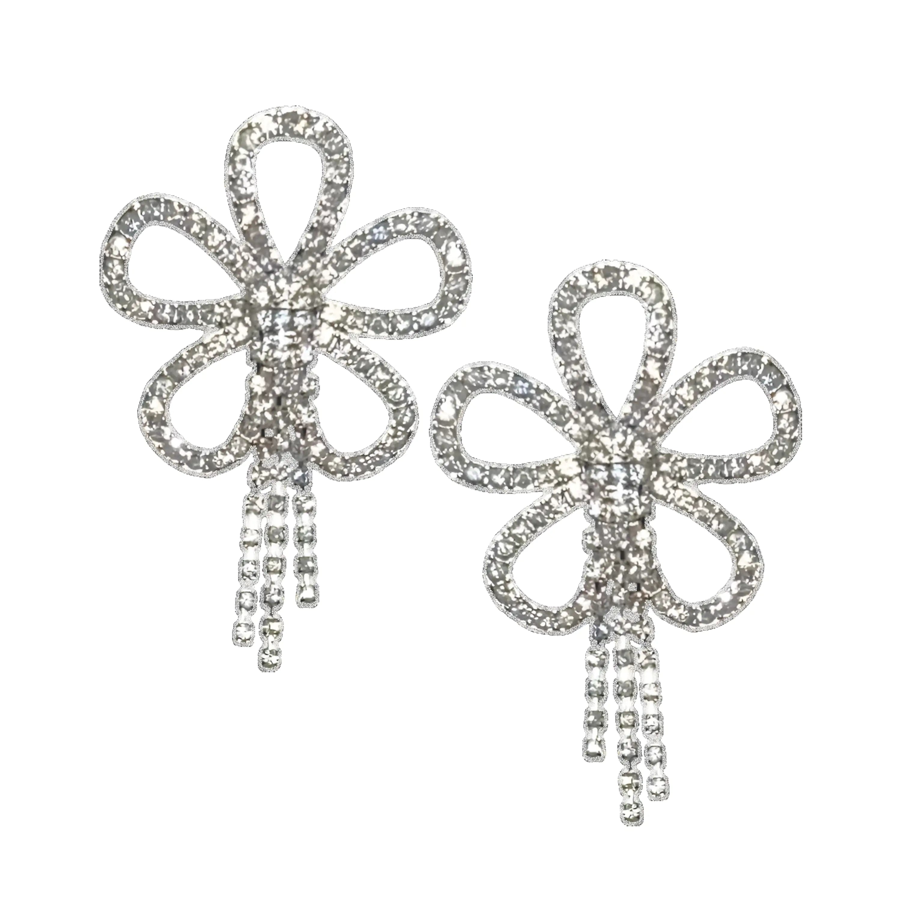 Crystal Rhinestone Fringe Flower Earrings - Elegant Floral Fringe Jewelry