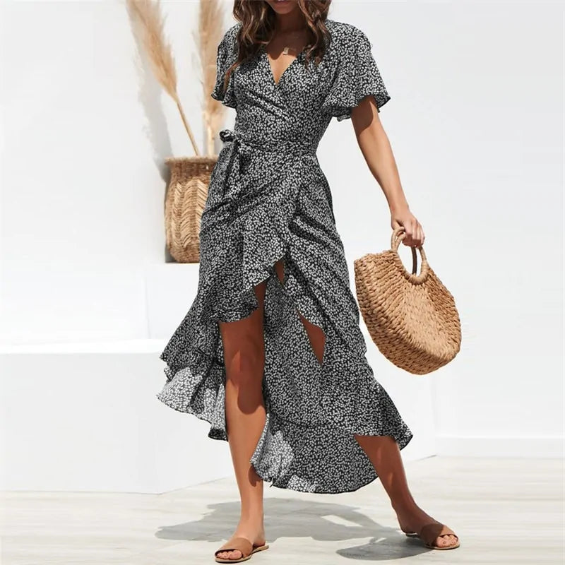 Floral Print Boho Maxi Dress: HiloRill Summer Beach Women&