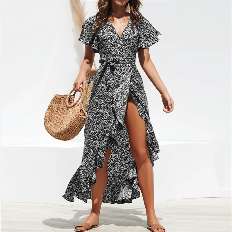 Floral Print Boho Maxi Dress: HiloRill Summer Beach Women&